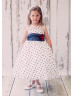 Sheer Neck Organza Polka Dot Tea Length Flower Girl Dress